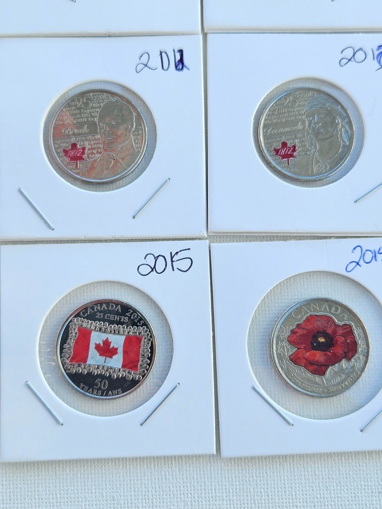 Full Set 2004-2017 Canada Coloured Quarters 17x Twenty-Five Cent Coins