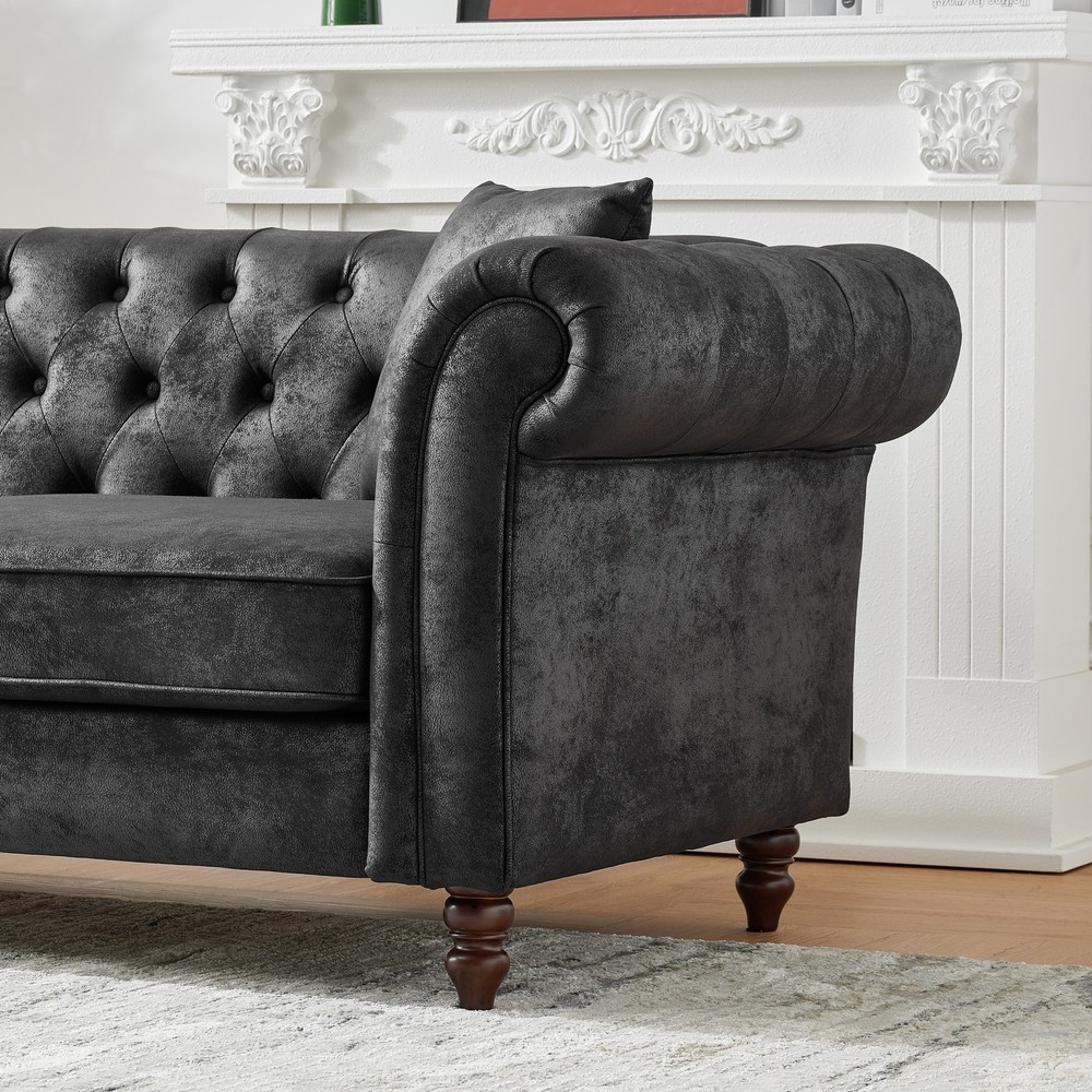 83"Chesterfield ‌tech Fabric Sofa,High-tech Fabric Roll Armrest Sofa,Upholstere
