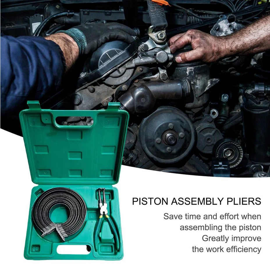 Professional 14 Pcs Piston Ring Compressor With Ratcheting Plier & Carrying Case