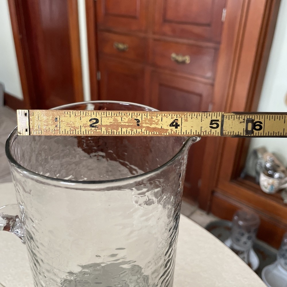 Mud Pie? Clear Hammered Glass Gold Ring Base Pitcher Handle 9.5”