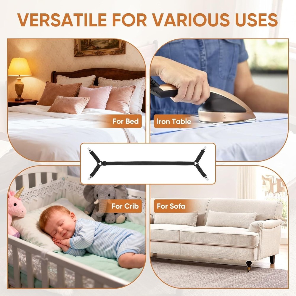 Bed Sheet Holder Straps, 2Pcs Elastic Adjustable Bed Sheet Grippers,Fitted Sheet