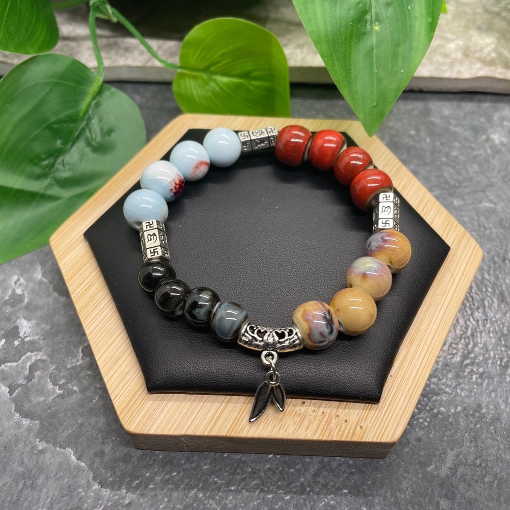 Handmade Ceramic Bead Beaded Stackable 6.5” Plus Stretch Bracelet New B511