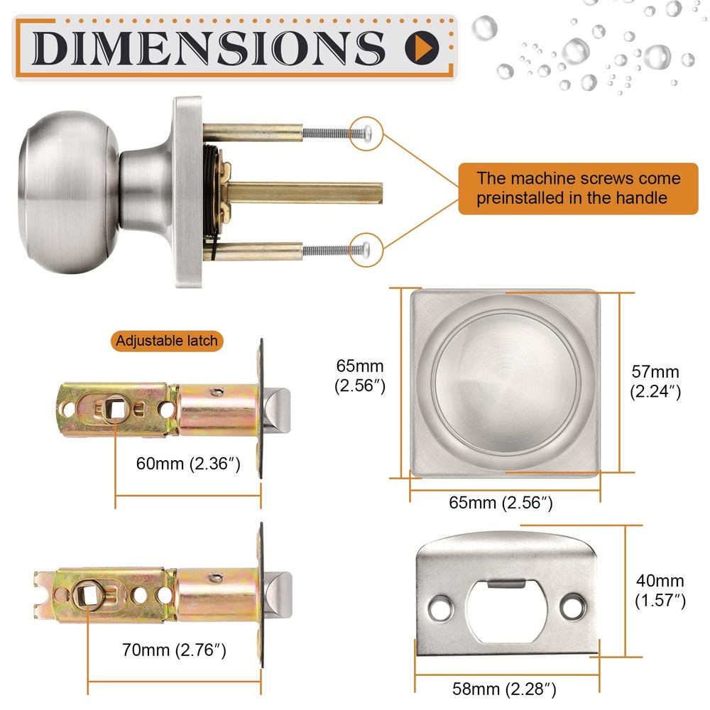 Probrico Square Passage Door Knobs Handles Closet Brushed Stainless Steel
