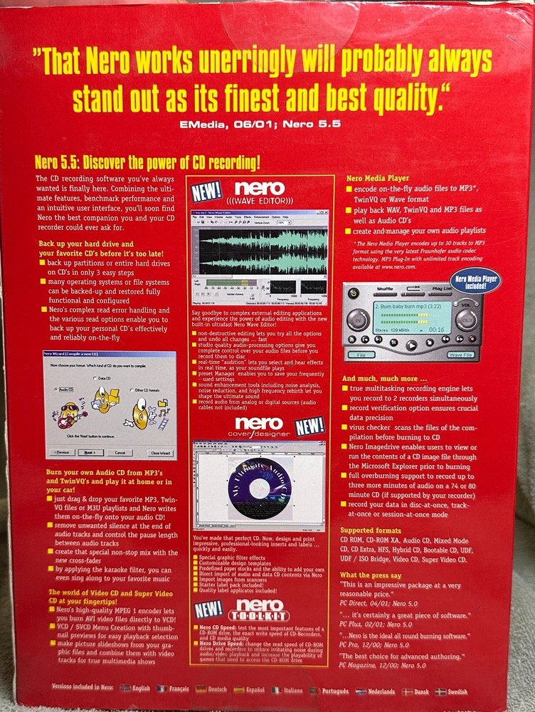 Nero 5 Burning ROM CD/DVD Burning Software Version 5.5 plus extra's Used