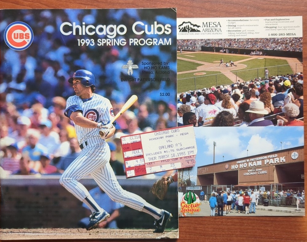 Chicago Cubs 1993 Spring Program- Ryne Sandberg cover + ticket stub, postcards