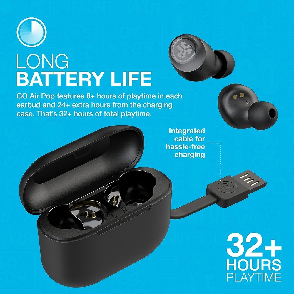 JLab Go Air POP True Wireless Bluetooth Earbuds, iOS, Android, Headphones