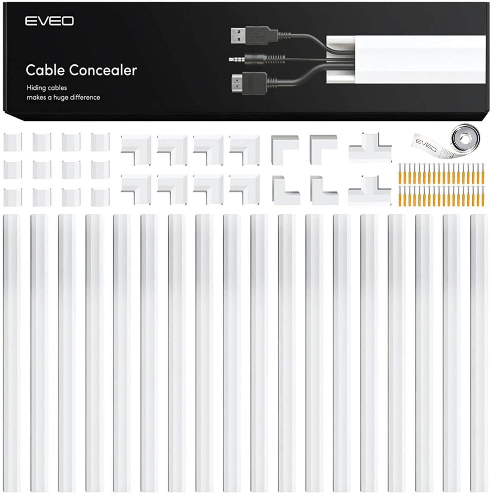 Wall Cable Concealer 306” Cord Cover Raceway White Cable Management System