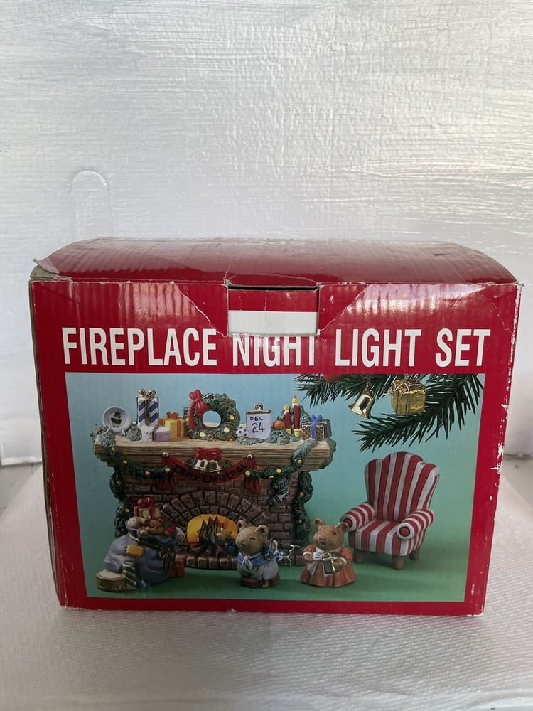 Vintage Fireplace Night Light Set With Original Box Works *READ*