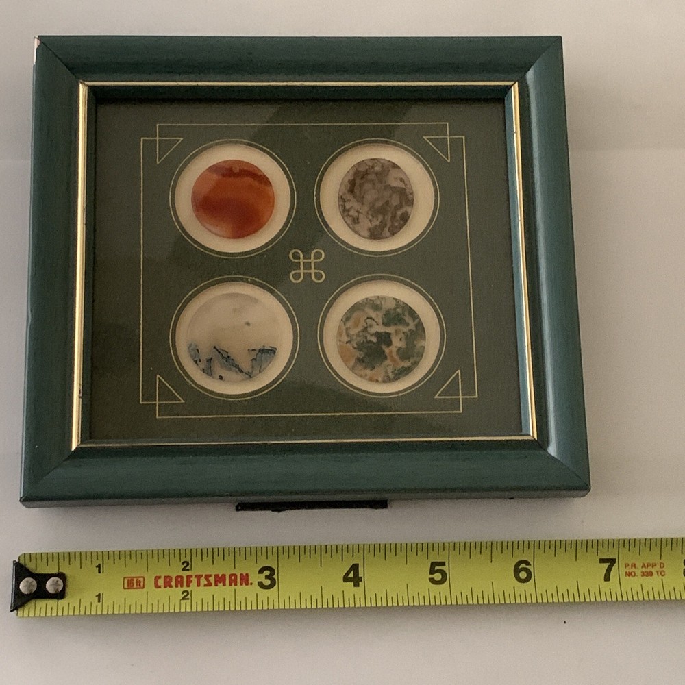 VINTAGE JADE SAMPLES CIRCLES DISCS GEMS FRAMED