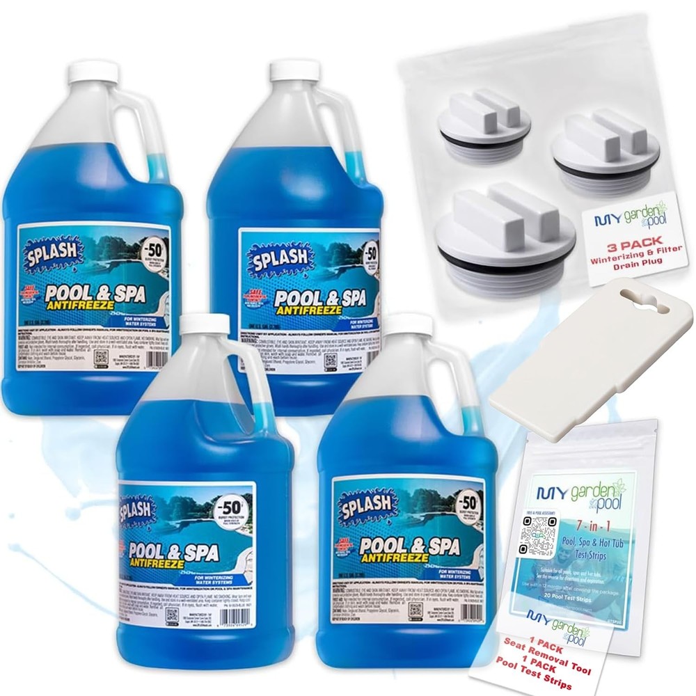 Splash Pool & Spa Antifreeze Bundle with Strips & Winterizing Plug 4 Pack