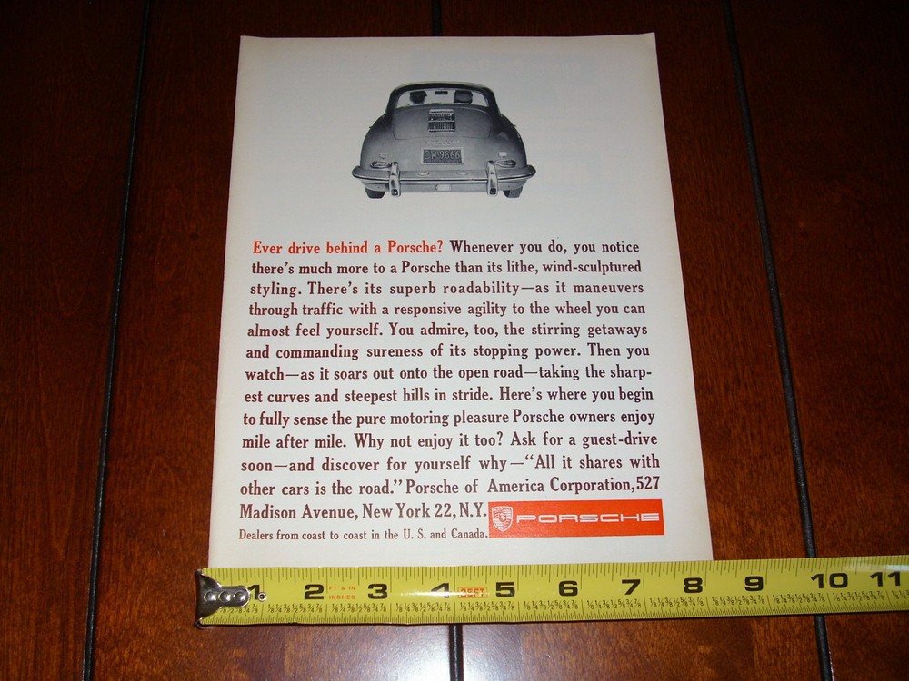 1961 PORSCHE - ORIGINAL VINTAGE AD