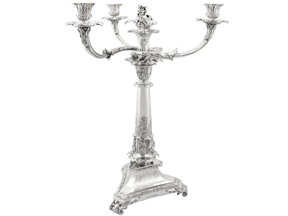 Sterling Silver Three Light Candelabrum Centrepiece - Antique George IV
