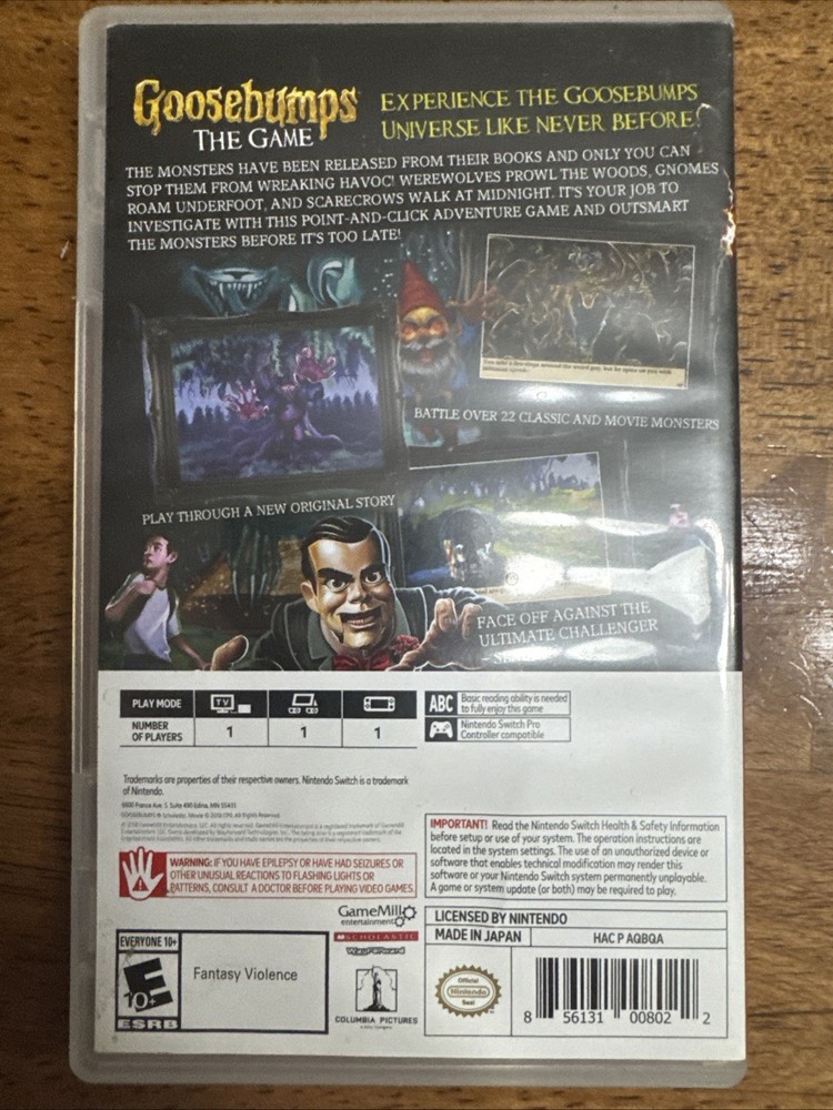 CASE ONLY NO GAME: Goosebumps (Nintendo Switch) PLEASE READ!!