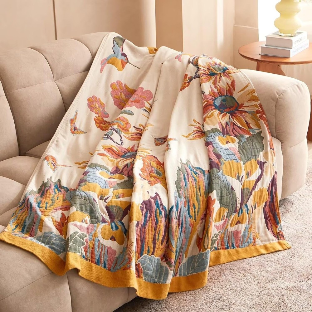 Boho Throw Blanket 100% Cotton Soft Throw Blanket Bed 90"x90" Reversible