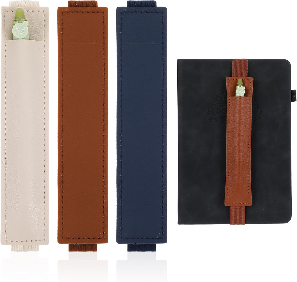 3 Pcs Elastic Notebook Pen Holder PU Leather Adjustable Pen Sleeve Set