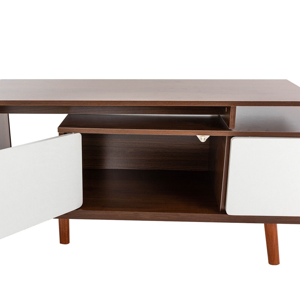 3-Compartments TV Stand Adjustable Living Room Retangular Television Cabinet