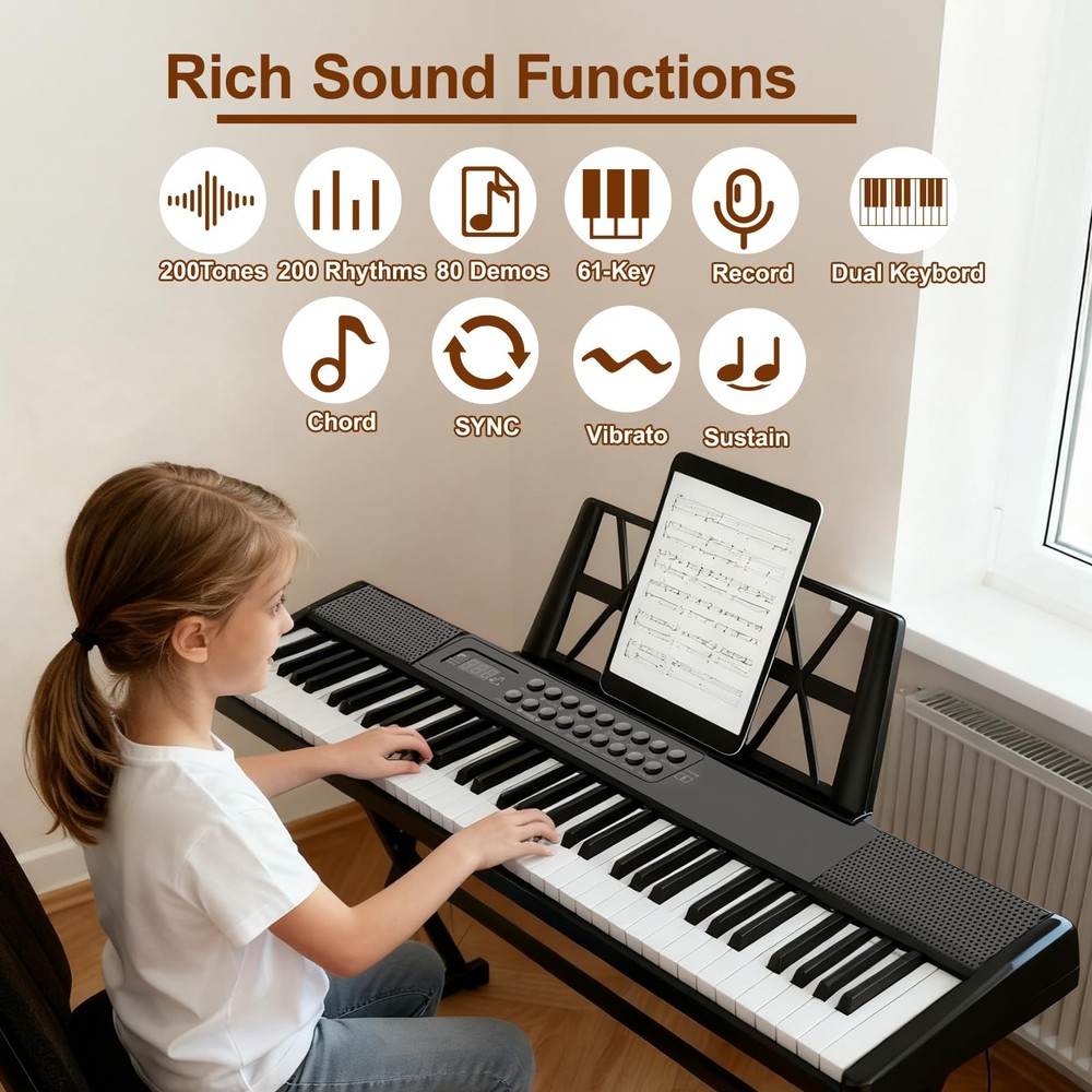 Electronic Piano Keyboard,Bluetooth Foldable 61 Key Semi-Weighted Digital Pianos