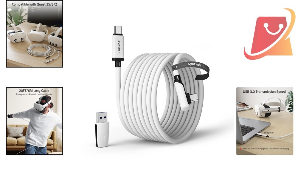 20FT USB C VR Link Cable for Oculus Quest Meta Pico PC Gaming Data Transfer