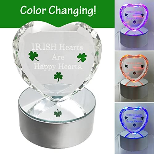 LED Decor - Irish Decorations - Heart with Shamrocks - Lighted Crystal
