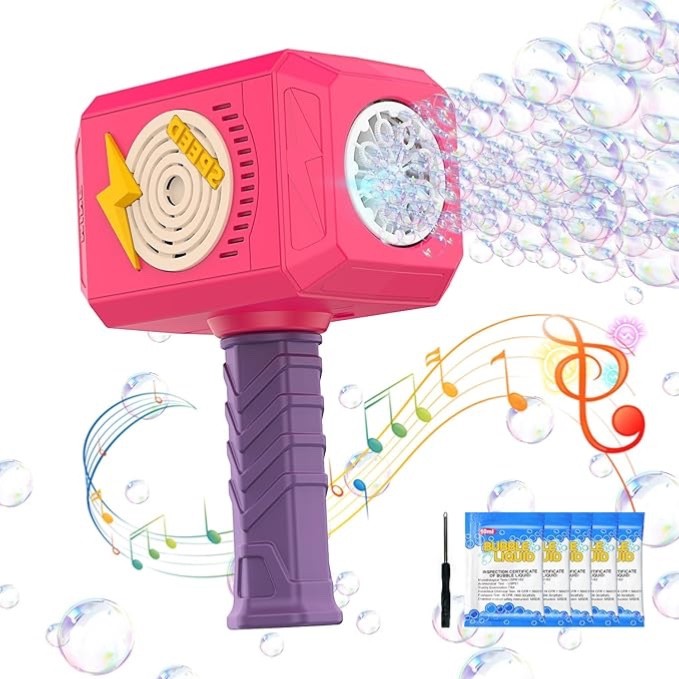 Hammer Bubble Gun, Bubble Machine with Light & Music