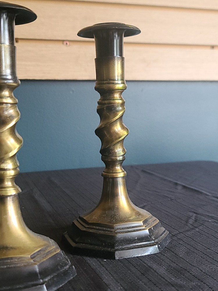 2 Ornate Solid Brass Candle Sticks Made In India EUC