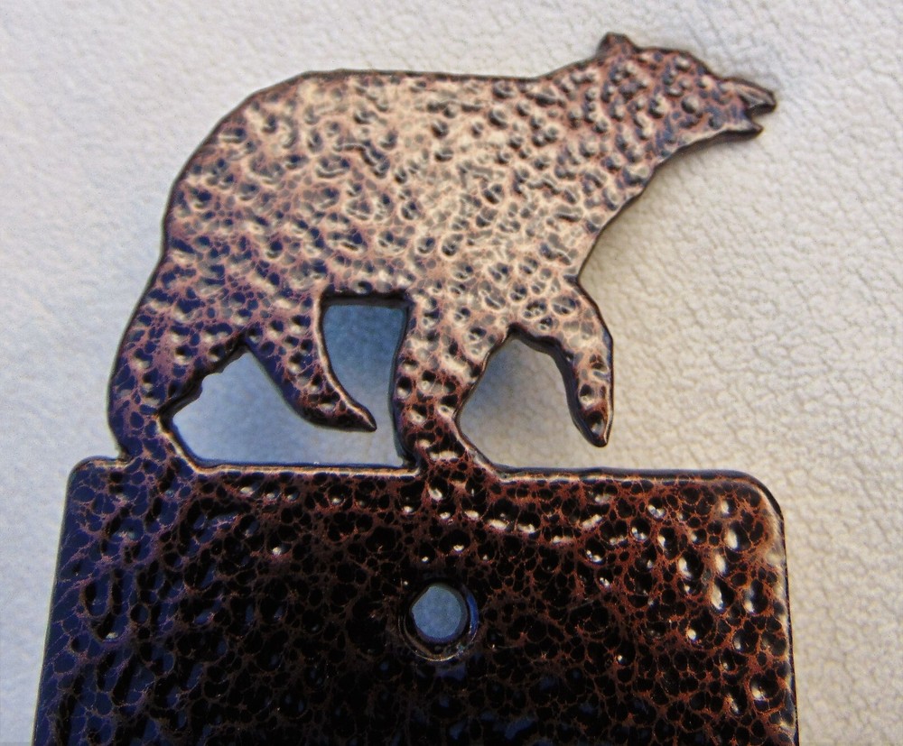 DECORATIVE HANDMADE, POWDER COATED COPPER TOGGLE SWITCHPLATE~BEAR DESIGN~ NEW