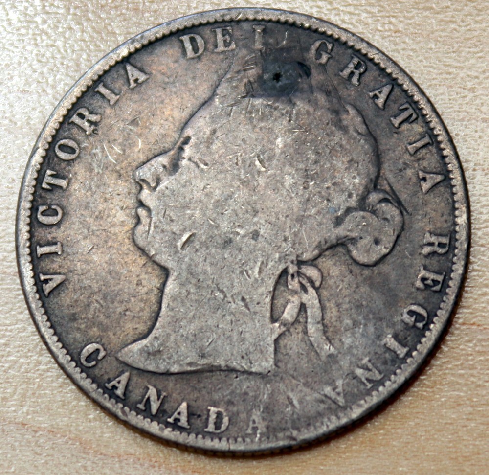 1872 Canada 50 Cents Silver Holed Inverted A/V