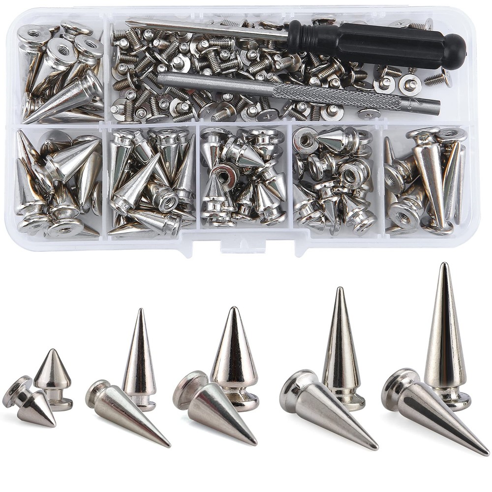 70 Sets Mixed Shape Spikes and Studs Assorted Sizes for Clothing - Silver Col...