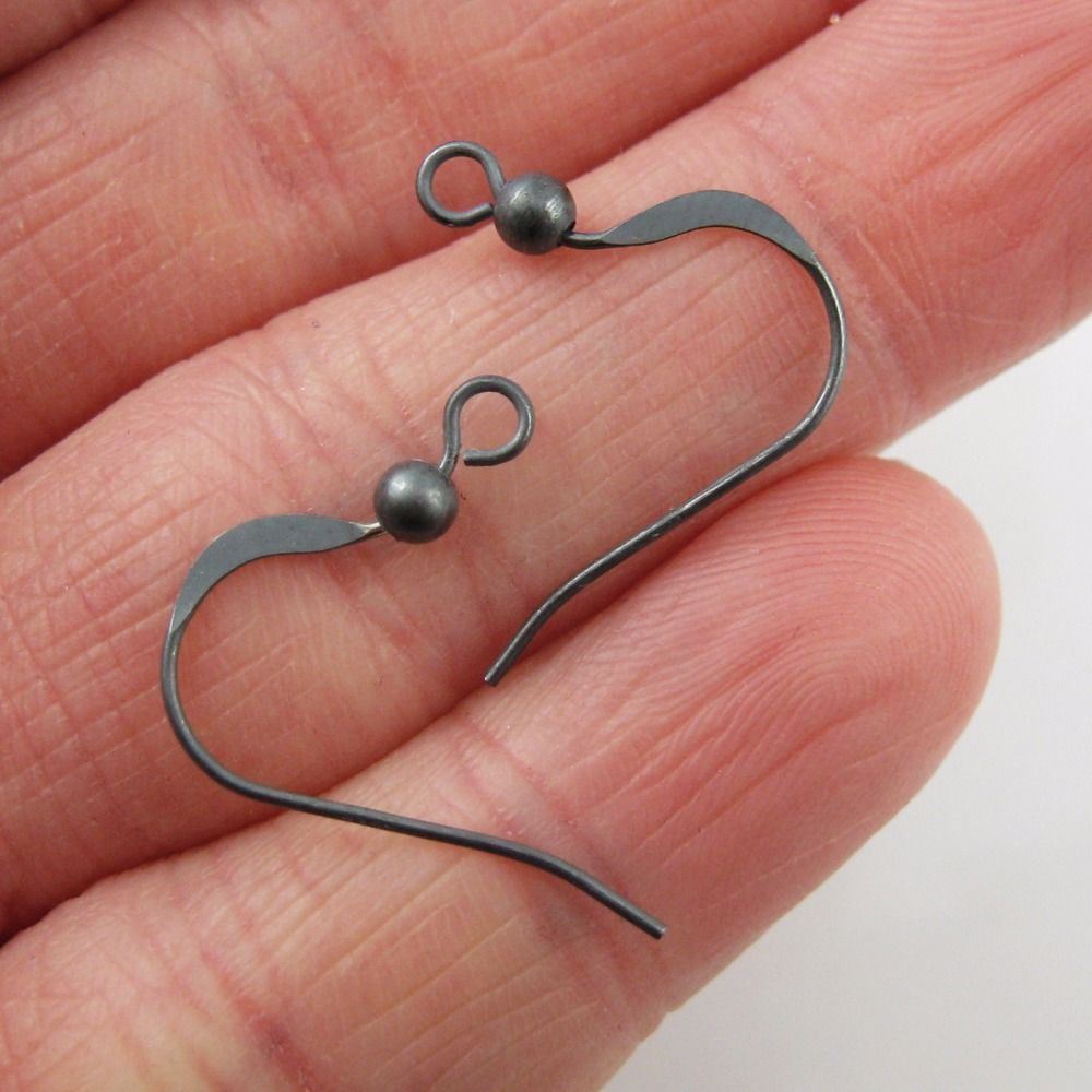 Oxidized Sterling Silver Earring Finding-Short Flat Fish Hook with Ball (5 Pairs