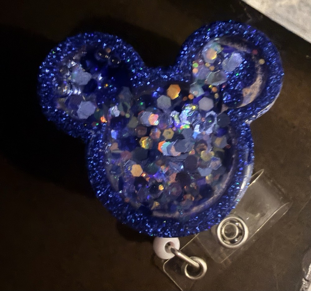 Blue Glitter Mickey Mouse Plastic ID Badge Holder