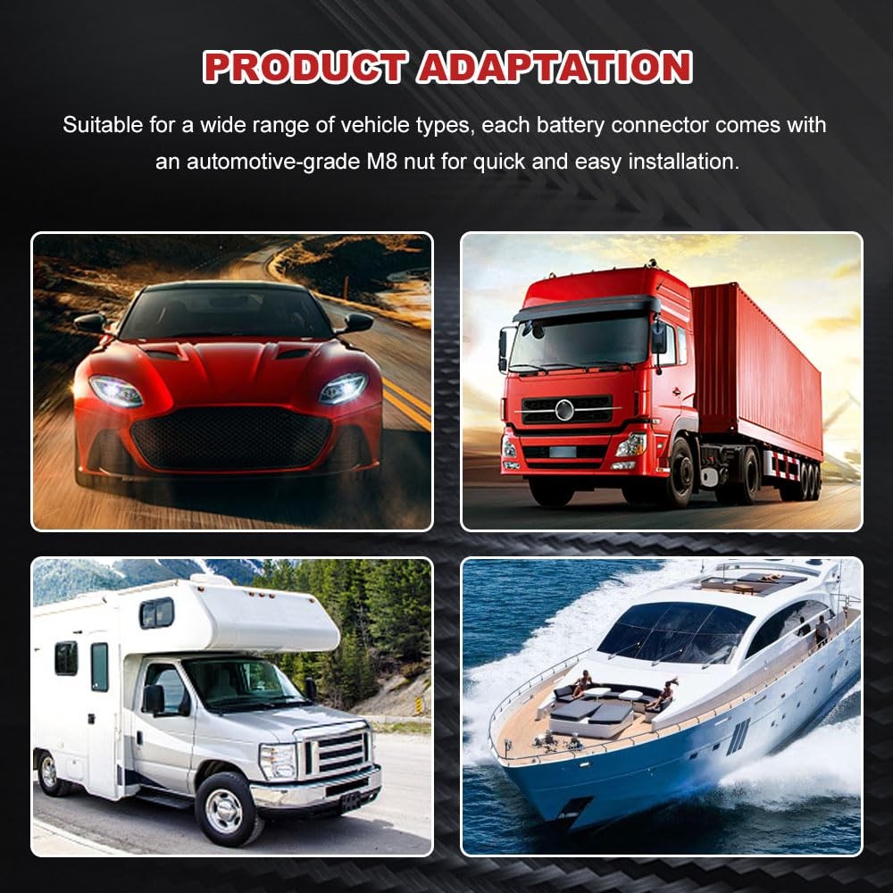 2PCS Battery Terminal Connector, Positive & Negative Auto Cable