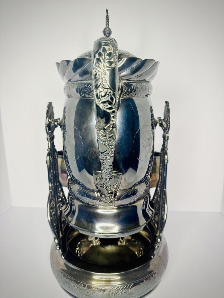 MERIDEN BRITANNIA SILVER-PLATED TILTING LEMONADE WATER PITCHER W/ GOBLETS
