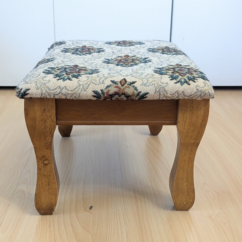 Vintage Upholstered Foot Stool Wood Rectangular 15"x11"x9"