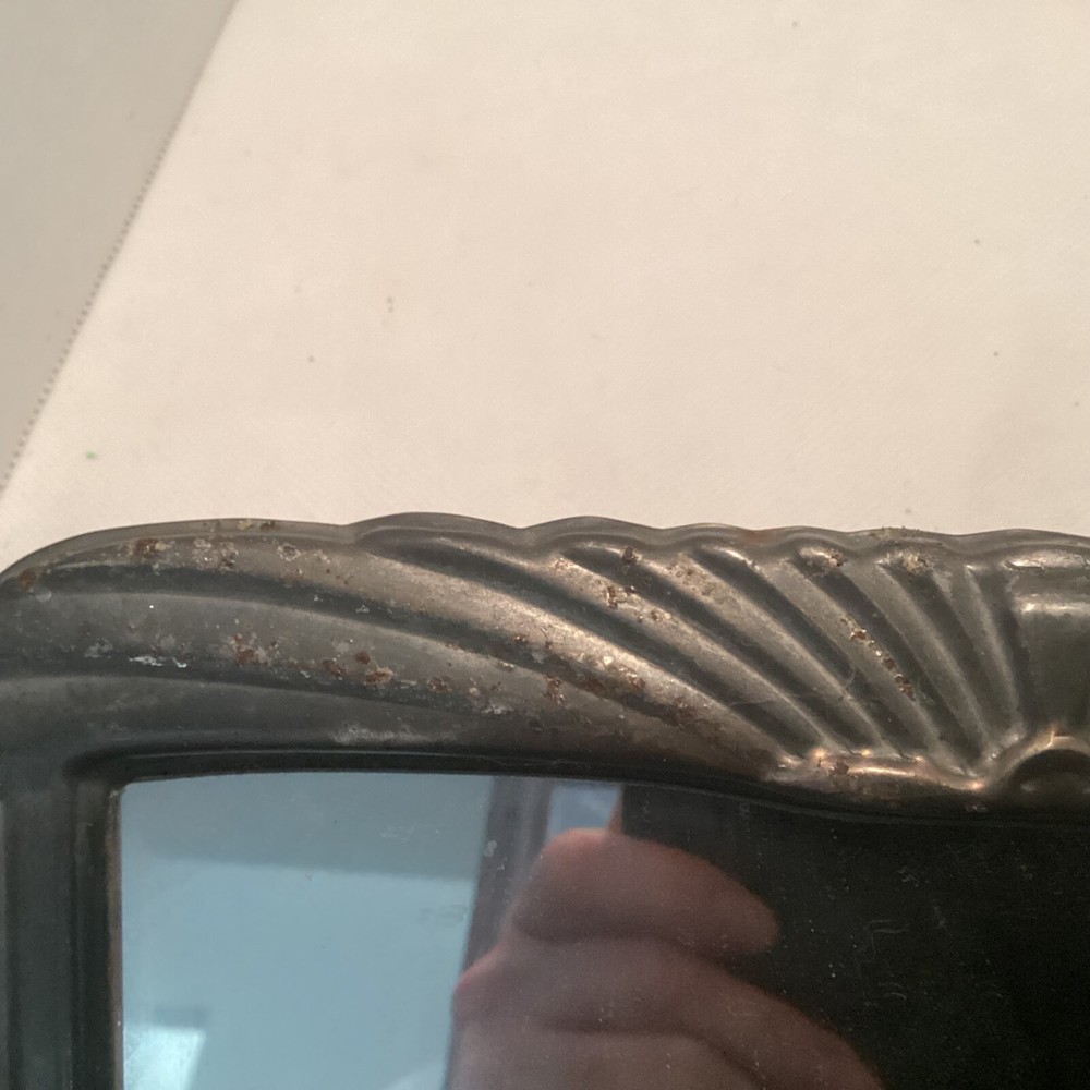 Vintage Silver Plated Table Top Square Footed Mirror