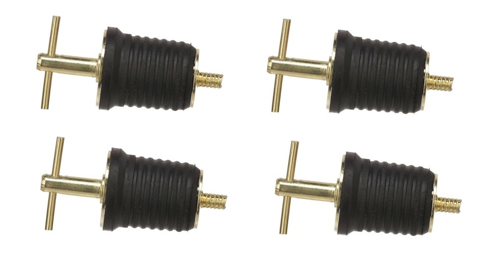 Pack of 4 Brass 1" T-Handle Twist Type Compression Rubber Boat Drain Plug Bungs