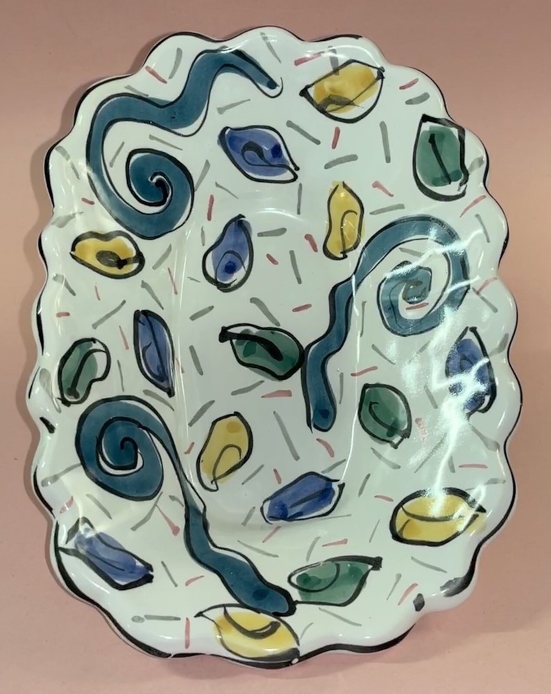 Studio Art Pottery Plate Platter Abstract Design 1990’s Chic