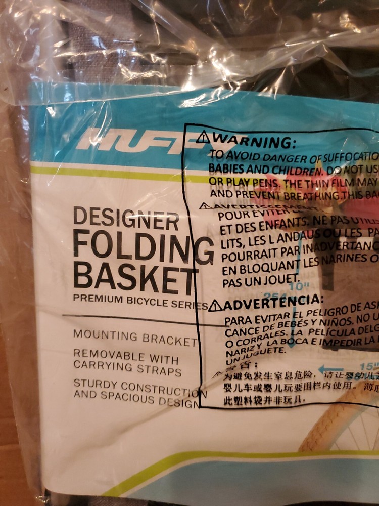 Huffy Designer Folding Basket With Mounting Bracket - NEW