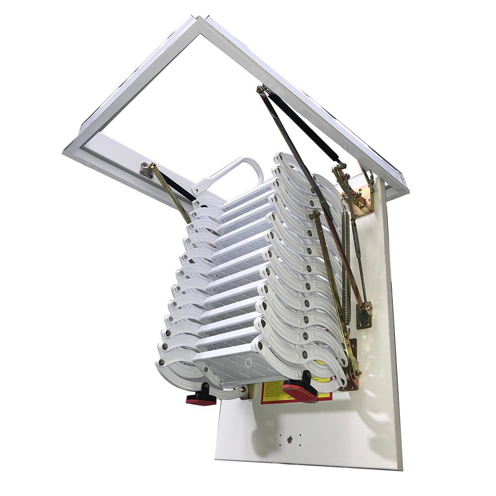 White Attic Pull Down Ceiling Ladder Stairs Folding Telescoping 600lbs 12 Steps