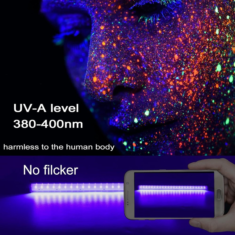 USB Black Light Bar 10W 1Ft Upgraded UV LED Blacklight Strip Lights Small Blac