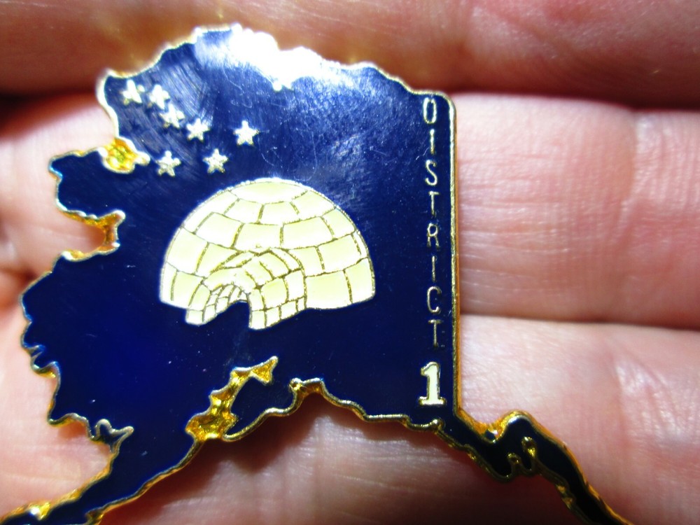District 1 Lapel Pin - Alaska State Map Outline - Igloo - Enameled / H