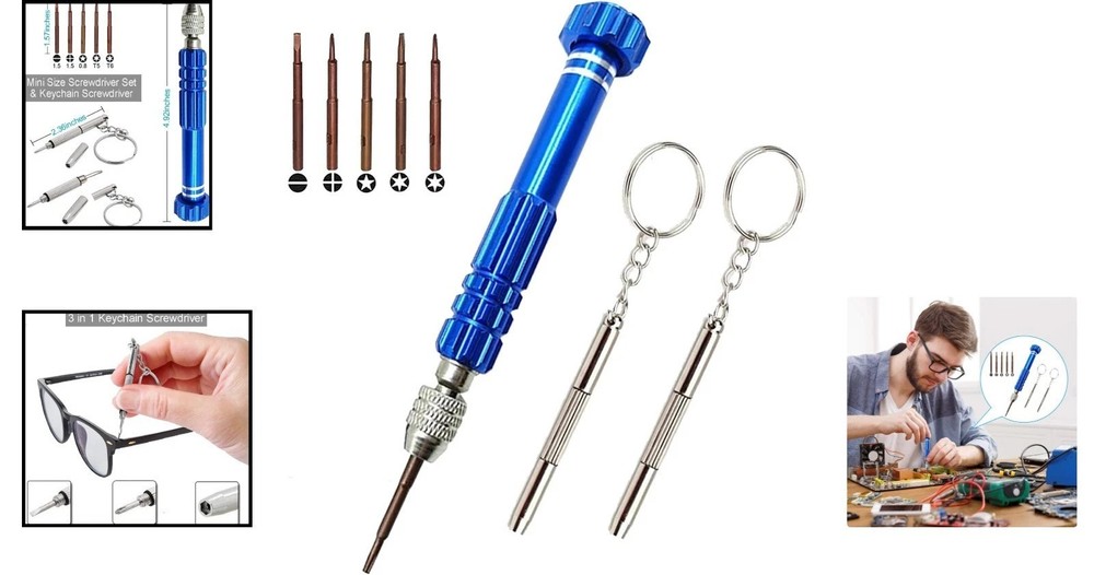 5-in-1 Precision Screwdriver Set with Mini Keychain for Eyewear & Electronics