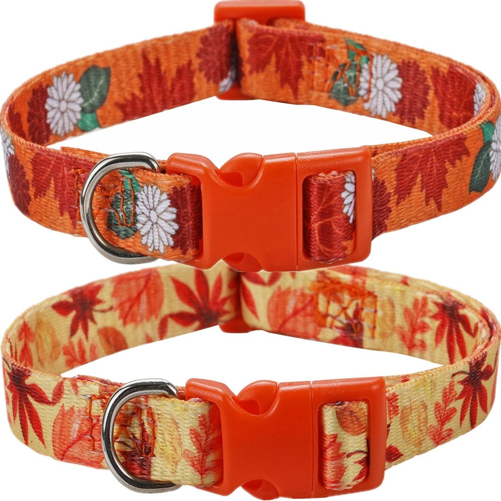 2 Pack Fall Dog Collars, Large, Thanksgiving, Maple, Flower, Adjustable, Soft