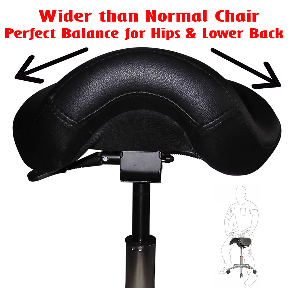 Adjustable Rolling Saddle Stool Chair Tiltable Backrest & Seat For Office