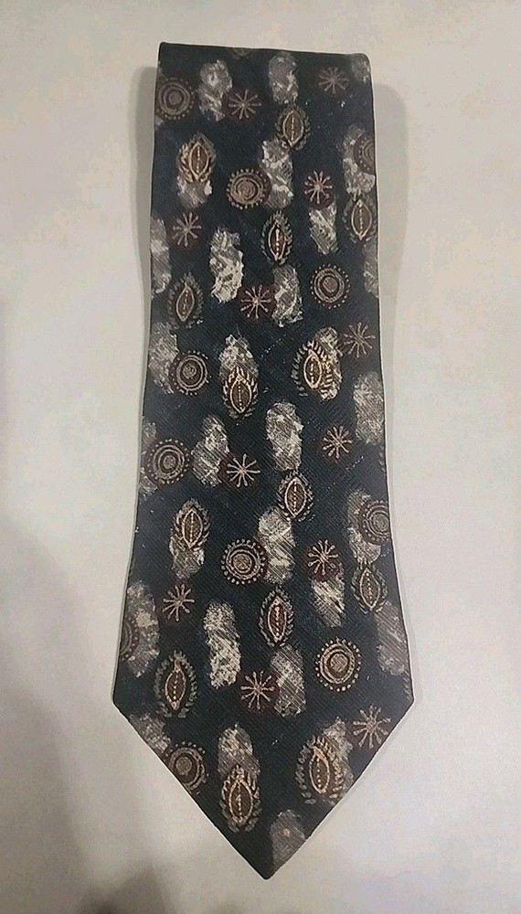 Bugatti Men’s Silk Necktie Gold Maroon Geometric Pattern Imported