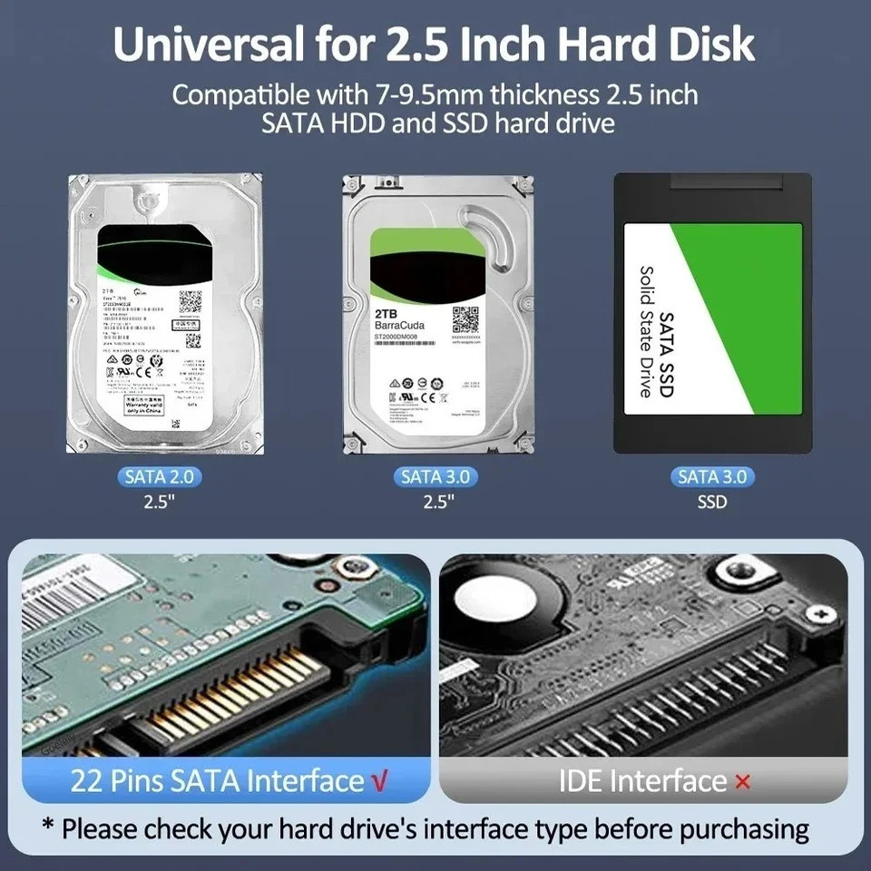 USB 3.0 3TB SATA SSD External Hard Drive Portable Desktop Mobile Hard Disk Case