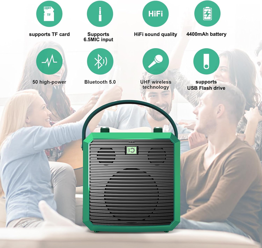50W Bluetooth Voice Amplifier with Wireless Handheld Mic