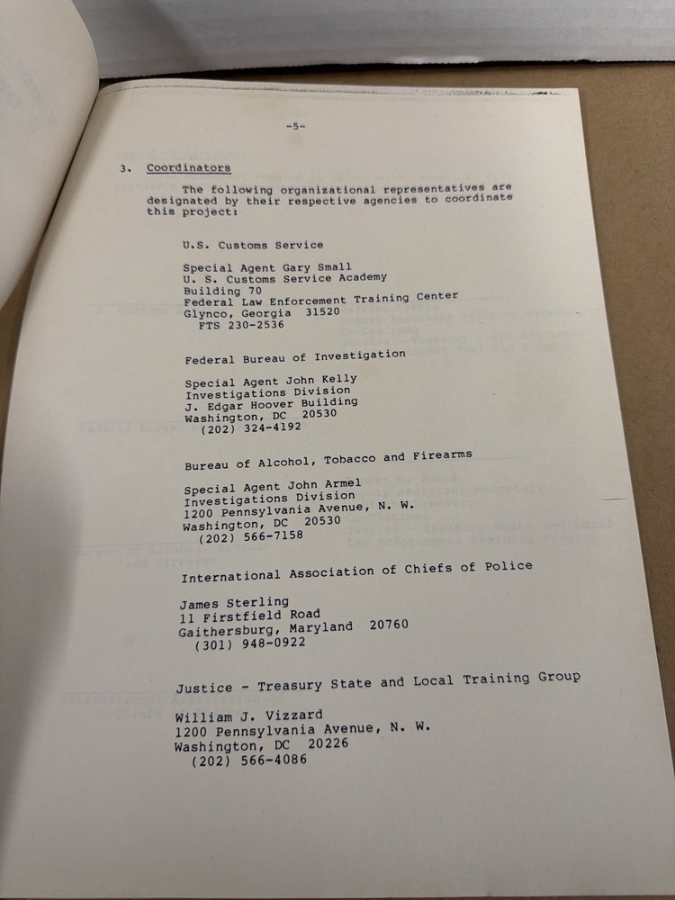 1982 FBI ATF Customs Cargo Theft Training Agreement Draft