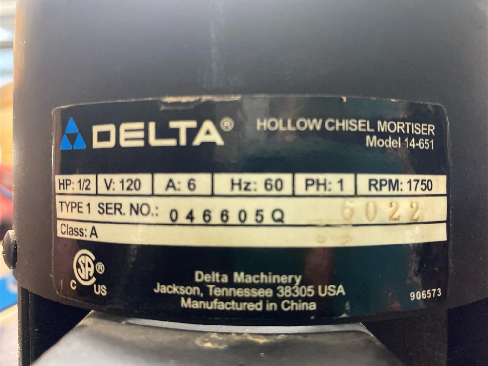 Delta Hollow Chisel Mortise Model 14-651 1/2HP Phase 1