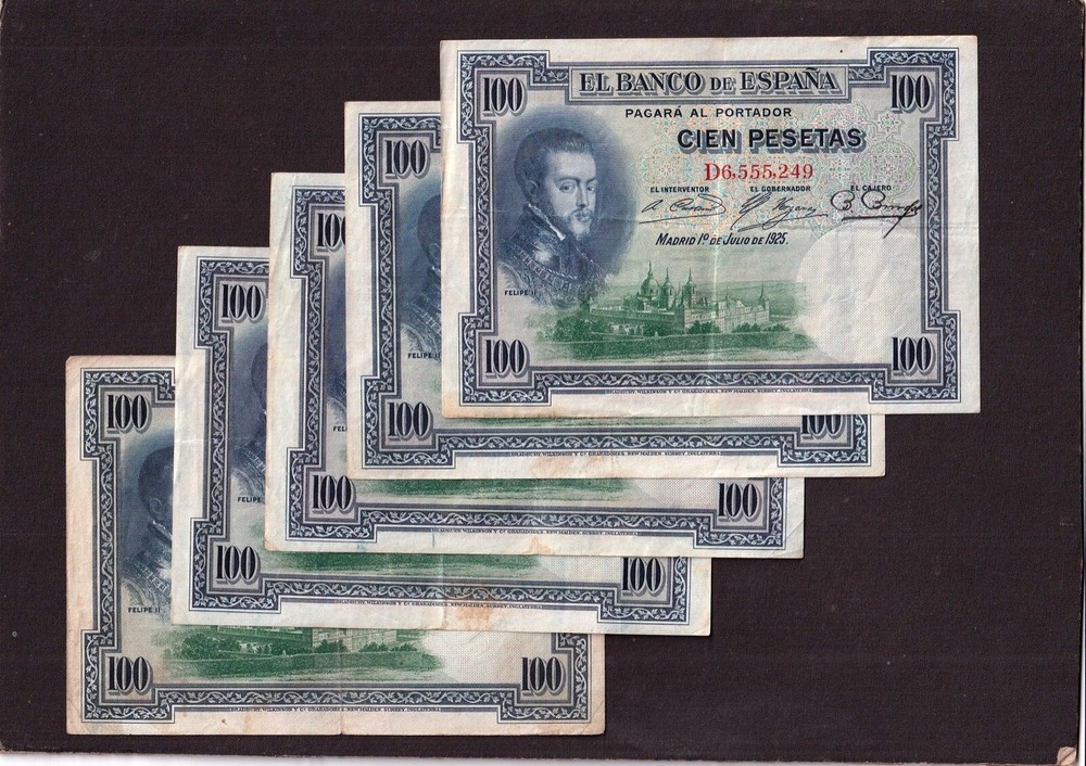 Spain 100 Pesetas P-69c 1925 VF x 5