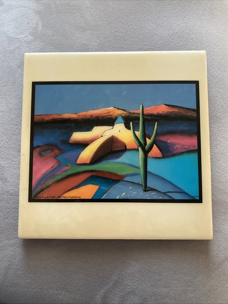 Downé Burns Stand Alone Framed Southwestern Tile Art Signed